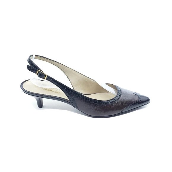Talbots Slingback Kitten Heel Pumps Brown Black Leather Two-Tone Womens Size 7.5 - Picture 8 of 10